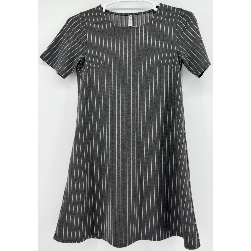 Piphany Womens XS Gray Pinstripe T Shirt Dress Short Sleeve A Line Casual